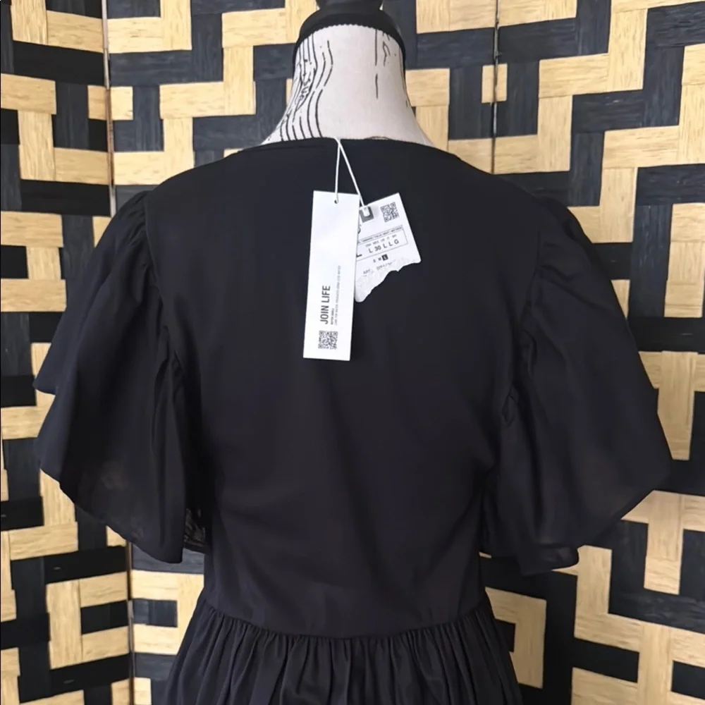 Zara Black Flutter Sleeve Midi Sundress - Picture 6 of 16